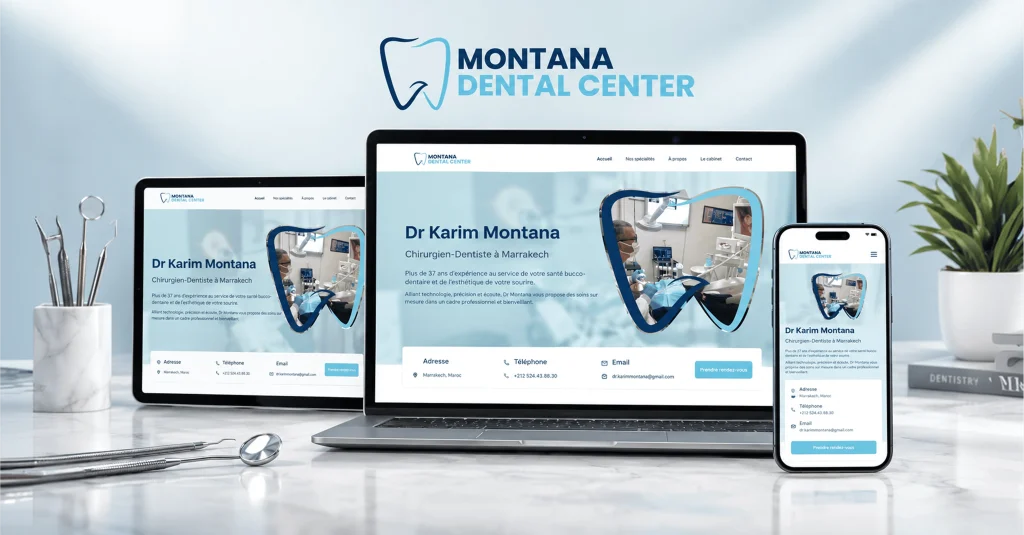 Landing page professionnelle du Montana Dental Center à Marrakech réalisée par HOVERSWITCH sur Zoho Sites