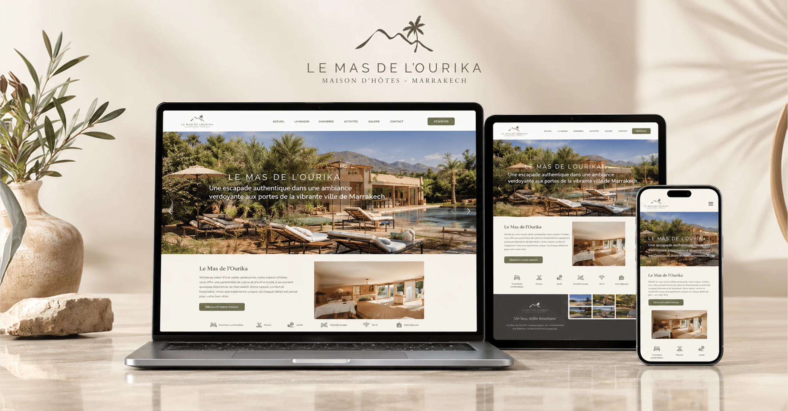 Design du site web Le Mas de l’Ourika à Marrakech conçu par HOVERSWITCH