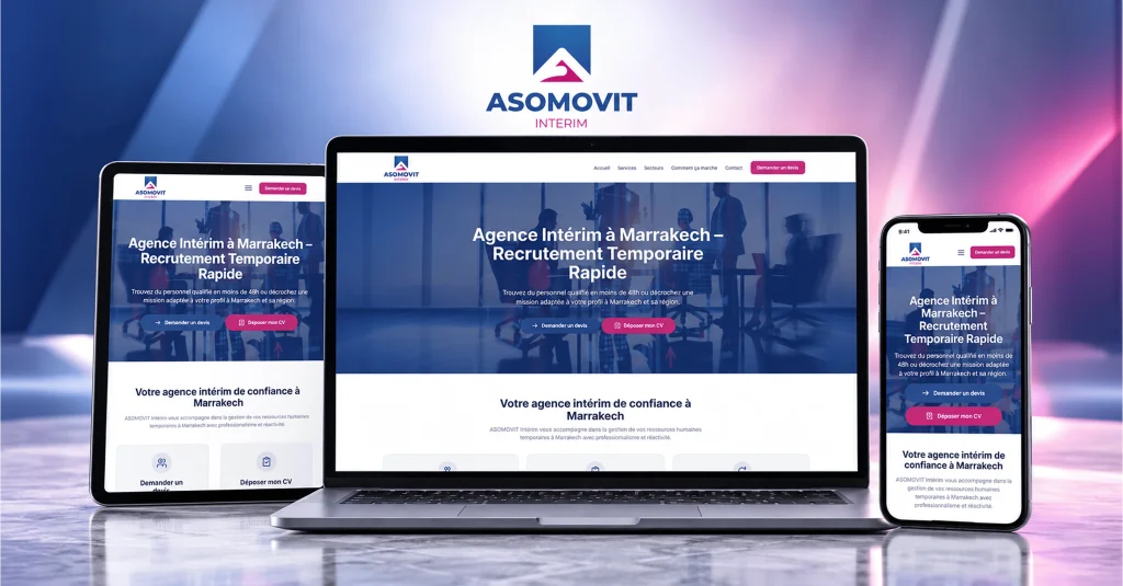 Site web ASOMOVIT Intérim dédié au recrutement temporaire et à la mise à disposition de personnel à Marrakech