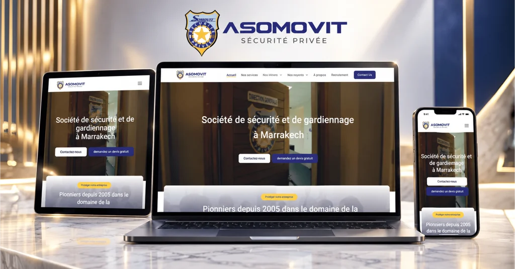 Site web Asomovit Secu dédié aux services de sécurité, gardiennage et surveillance à Marrakech