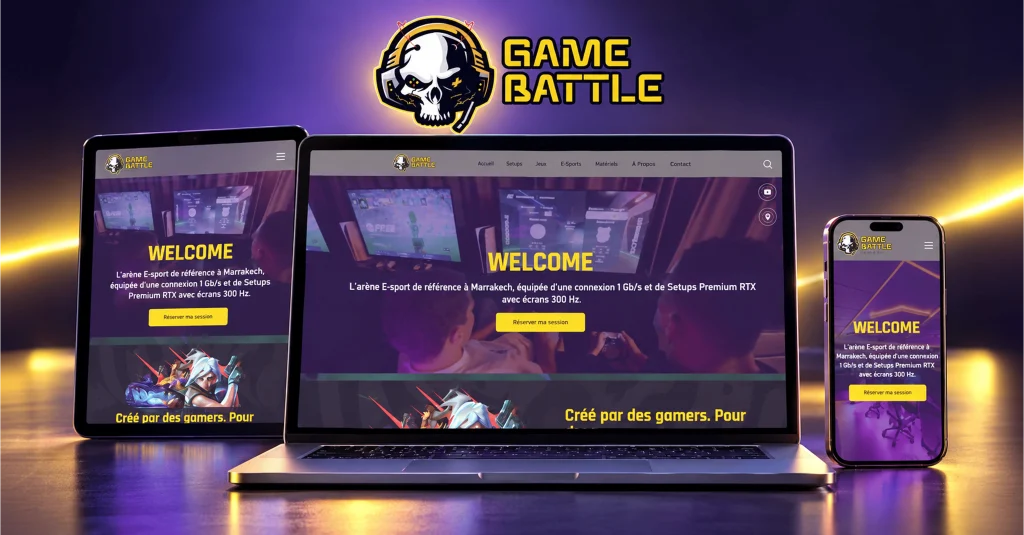 Site Game Battle Arena conçu par HOVERSWITCH pour gérer les tournois, événements et classements gaming