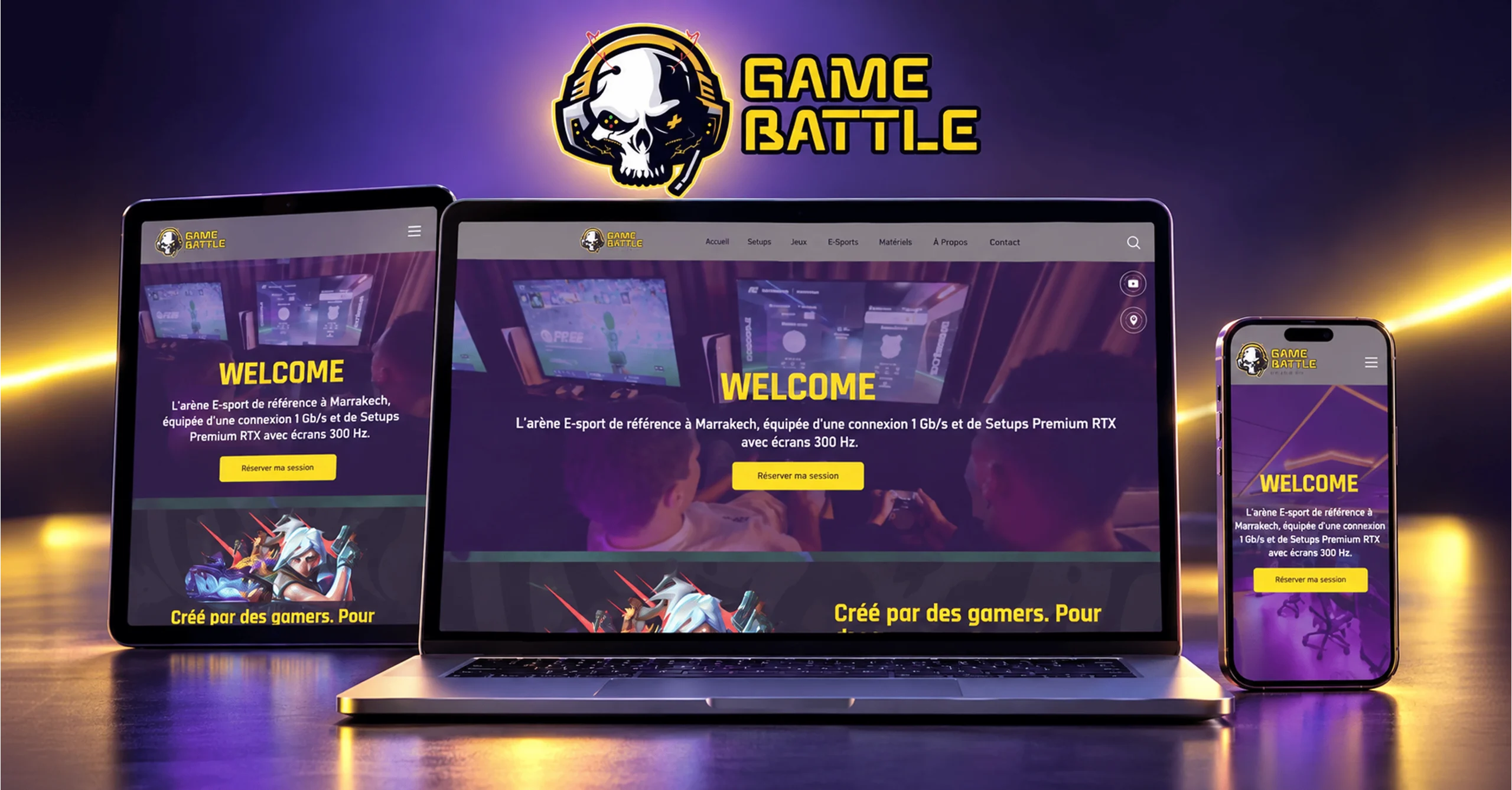 Site Game Battle Arena conçu par HOVERSWITCH pour gérer les tournois, événements et classements gaming
