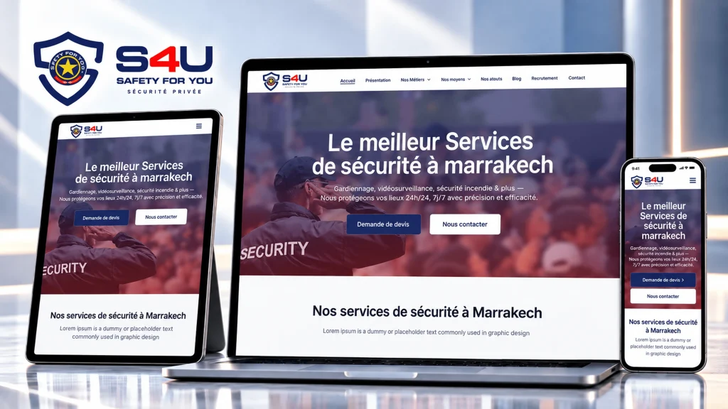 Site web et écosystème digital de Safety For You, entreprise de sécurité et de protection à Marrakech